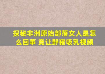 探秘非洲原始部落女人是怎么回事 竟让野猪吸乳视频